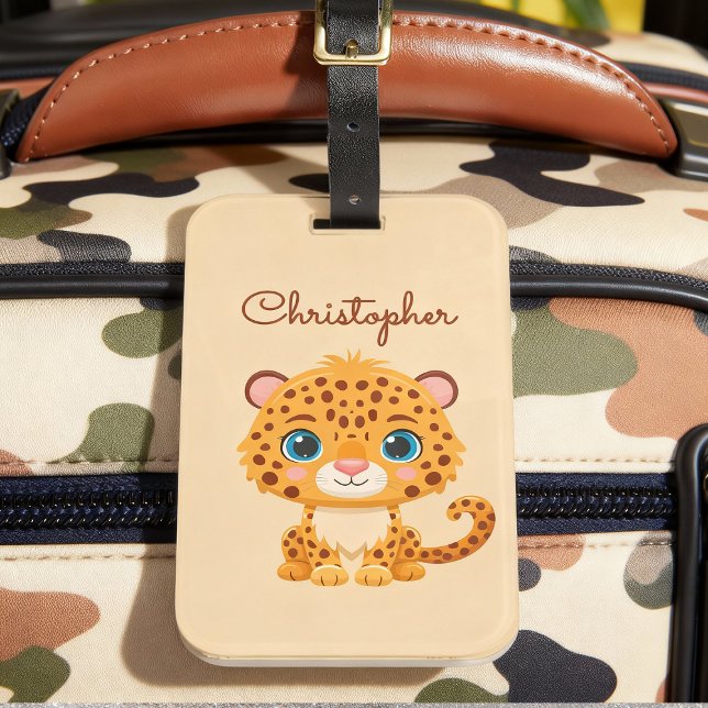 Étiquette À Bagage Bébé léopard mignon animaux de safari enfants (Créateur téléchargé)
