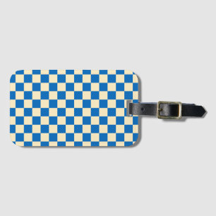 Étiquette À Bagage Beige + Bleu Chèque À damiers Motif en damier