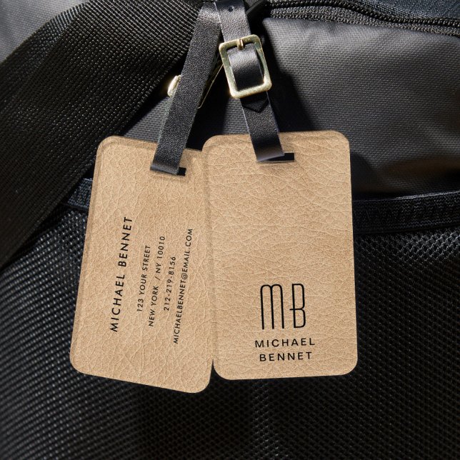Étiquette À Bagage Beige Élégant Monogrammé (Monogrammed Elegant Beige Luggage Tag)