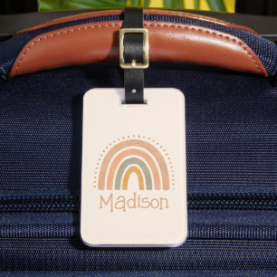 Étiquette À Bagage Beige Marron Bohème Arc-en-Ciel Crème Personnalisé