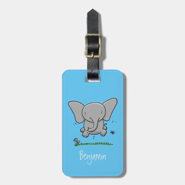 Étiquette À Bagage Belle adorable dessin d'éléphant bébé (Devant Vertical)