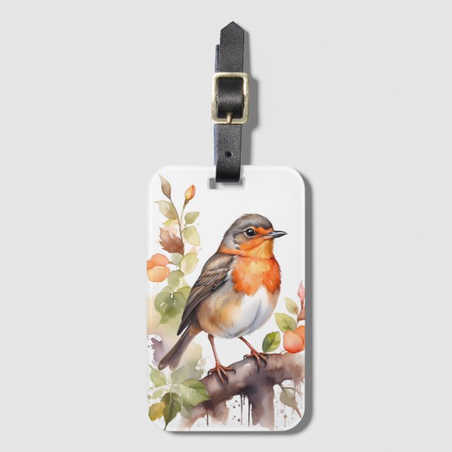 Étiquette À Bagage Belle aquarelle américaine Robin Bird (Devant Vertical)