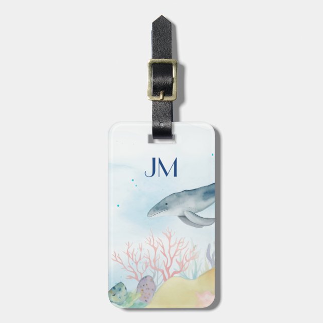 Étiquette À Bagage Belle aquarelle vie marine (Devant Vertical)