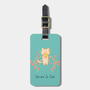 Étiquette À Bagage Belle Chat aux fleurs de corail Bagage Balise