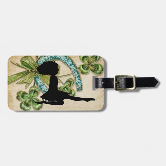 Étiquette À Bagage Belle danseuse irlandaise, Shamrock et fer à cheva (Devant horizontal)