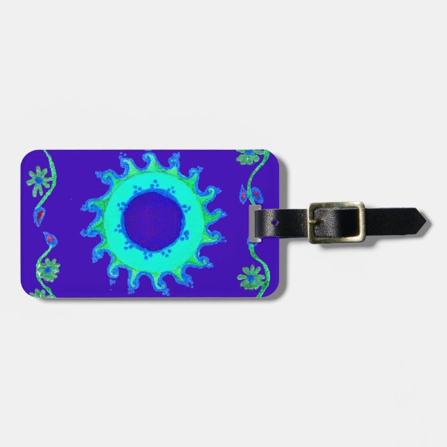 Étiquette À Bagage Belle Iridescente Blue Floral Art peinture à l'hui (Devant horizontal)