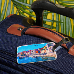 Étiquette À Bagage Belle Porto Portugal Panorama Vue Aquarelle