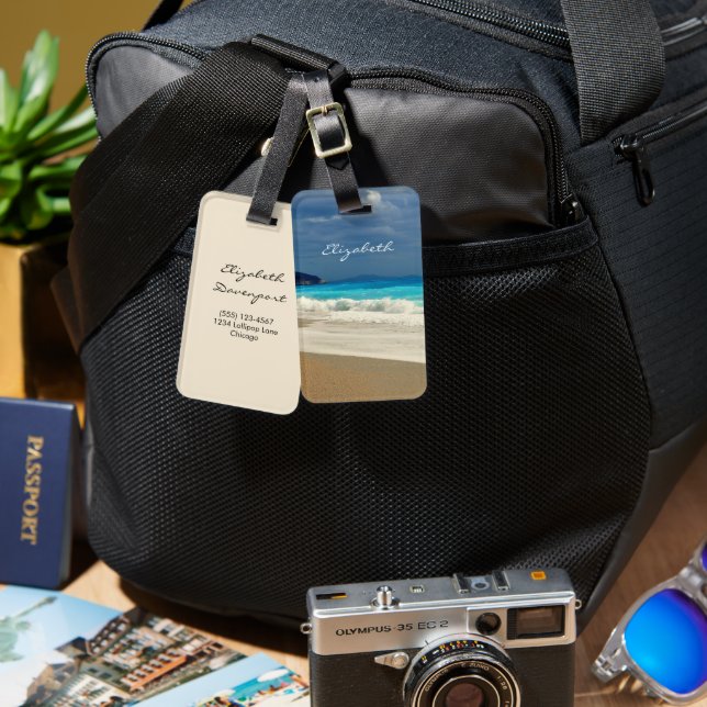 Étiquette À Bagage Belle Turquoise Bleue Mer Tropicale Photographie (Recto & Verso)