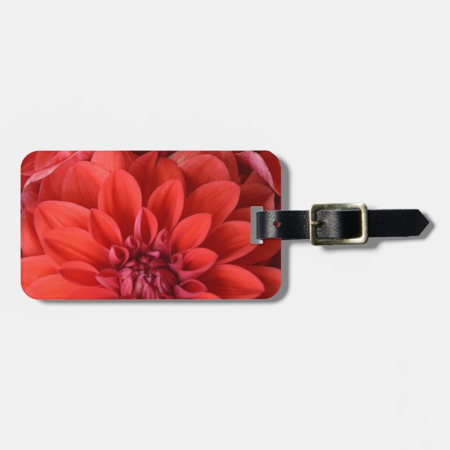 Étiquette À Bagage Belles fleurs de dahlia rouge (Devant horizontal)