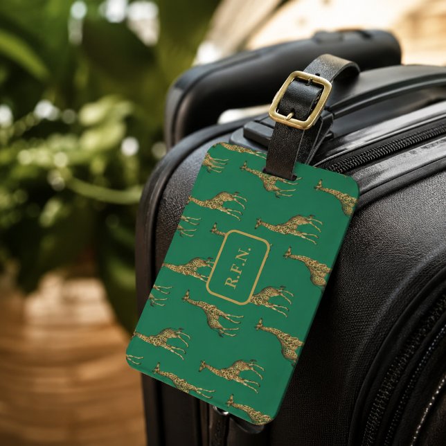 Étiquette À Bagage Belles Girafes Vertes et Marrons (Créateur téléchargé)