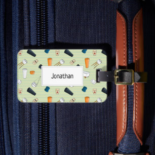 Étiquette À Bagage Belles pots plantes avec arrière - plan rayé vert