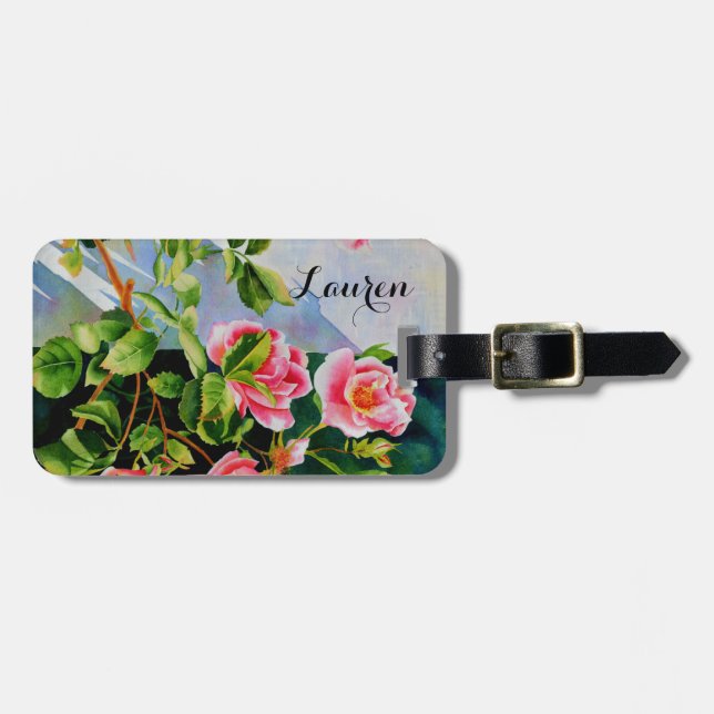 Étiquette À Bagage Belles roses roses roses, roses rouges, aquarelle  (Devant horizontal)