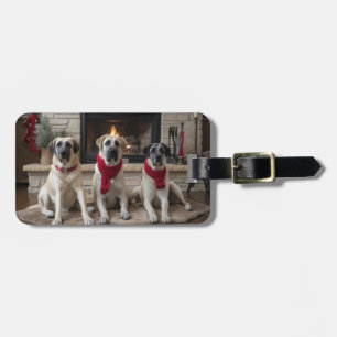 Étiquette À Bagage Berger d'Anatolie au coin de la cheminée Noël