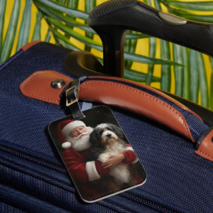 Étiquette À Bagage Bernedoodle avec le Père Noël Fête de Noël