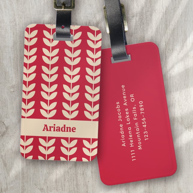 Étiquette À Bagage Berry Retro Vibe Leaf Motif Monogramme (Créateur téléchargé)