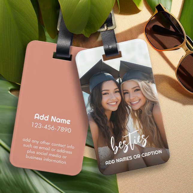 Étiquette À Bagage Besoins avec photo et texte personnalisé - Script (Custom Luggage Tag - Personalized Bag Tag)