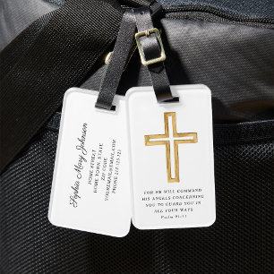 Étiquette À Bagage Bible Psaume 91:11 Voyage Bénit Croix Religieuse
