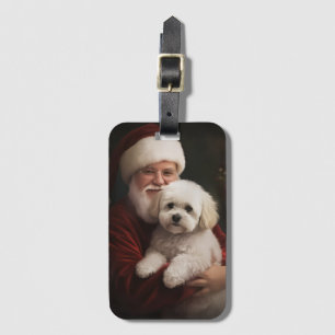 Étiquette À Bagage Bichon frisé avec le Père Noël Noël festif