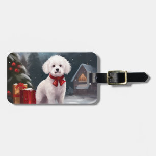 Étiquette À Bagage Bichon Frise Dog à Noël de neige