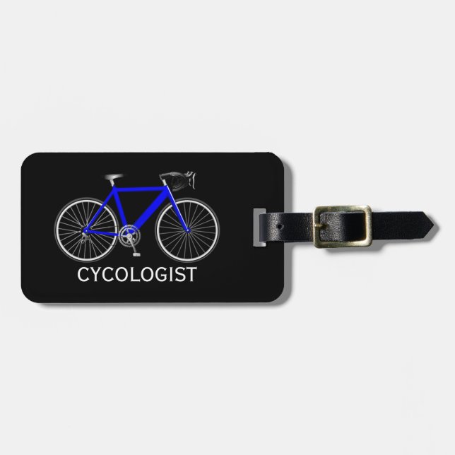 Étiquette À Bagage Bicyclette bleue sur fond noir (Devant horizontal)