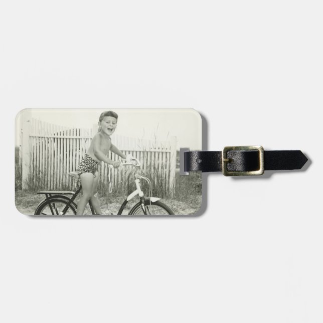 Étiquette À Bagage Bicyclette d'équitation de fille (Devant horizontal)