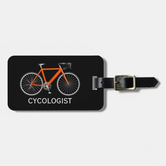 Étiquette À Bagage Bicyclette orange sur fond noir (Devant horizontal)