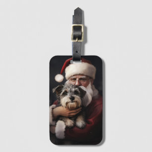 Étiquette À Bagage Biewer Terrier avec le Père Noël Noël Festif