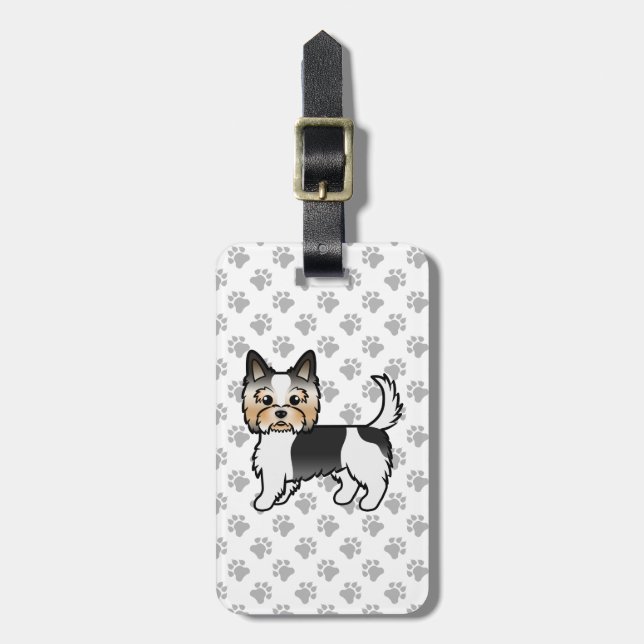 Étiquette À Bagage Biewer Terrier Chien de Dessin Animé Mignon & Text (Devant Vertical)