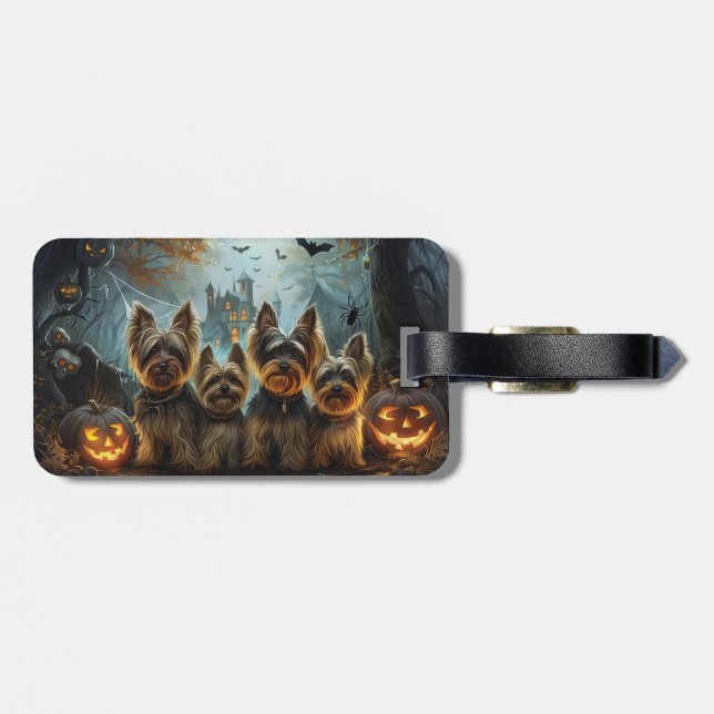 Étiquette À Bagage Biewer Terrier Halloween Night Doggy Délice (Dos horizontal)