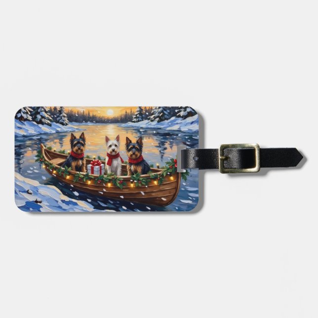 Étiquette À Bagage Biewer Terrier Noël Bateau Vacances (Devant horizontal)