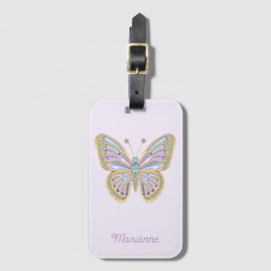 Étiquette À Bagage Bijoux Papillon bleu violet Or