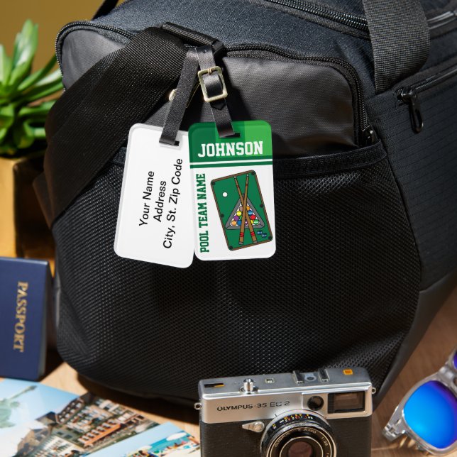 Étiquette À Bagage Billard boules 🎱 et bâton de piscine (Recto & Verso)