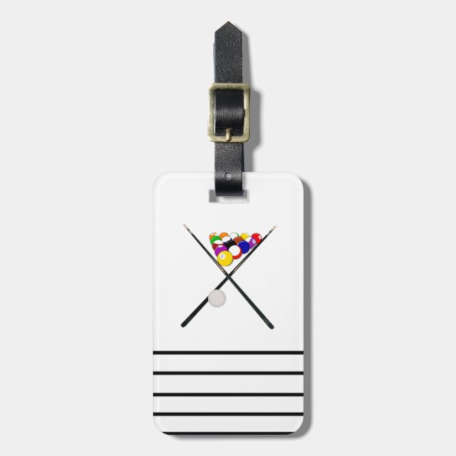 Étiquette À Bagage Billiard Pool Balls et Cues (Devant Vertical)