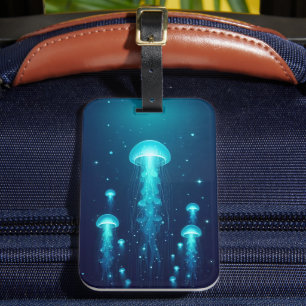 Étiquette À Bagage Bioluminescent Bleu méduse Mer gelées Océan