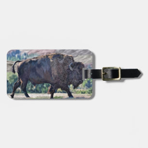 Étiquette À Bagage Bison d'Amérique errant dans un cadre de prairie