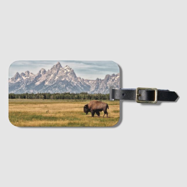 Étiquette À Bagage Bison dans le Tetons (Devant Horizontal)