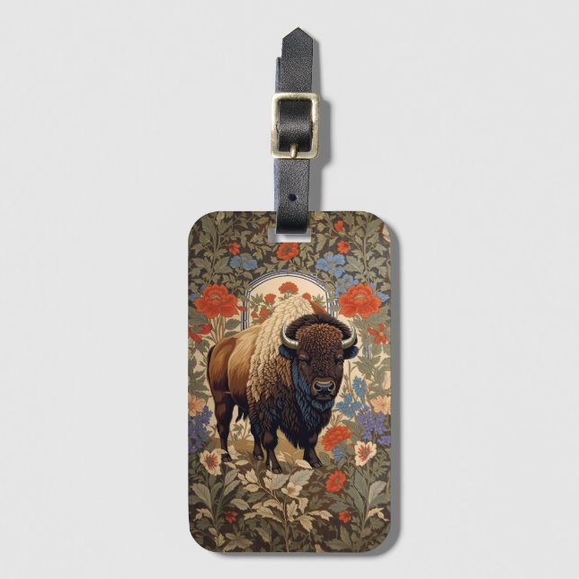 Étiquette À Bagage Bison élégant William Morris inspiré (Devant Vertical)