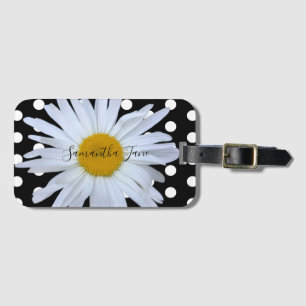 Étiquette À Bagage Black Chic Blanc Pois Fun Daisy Personnalisé