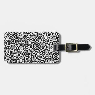 Étiquette À Bagage Black Dots & Circle Pattern + your text & backgr.