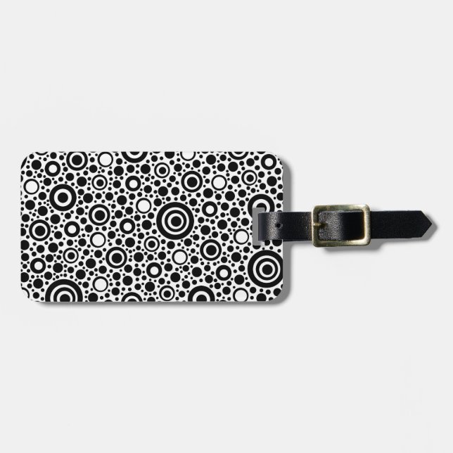 Étiquette À Bagage Black Dots & Circle Pattern + your text & backgr. (Devant horizontal)