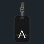Étiquette À Bagage Black Gold Girl Script Monogramme Nom Moderne<br><div class="desc">Monogramme or et noir Ajoutez votre propre nom Script Signature Coussin. Le sac à bagages marque le cadeau parfait pour 16 ans,  mariage,  douche nuptiale,  baby shower ou bachelorette cadeau pour quelqu'un qui aime un style chic élégant et moderne.</div>