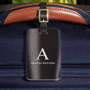Étiquette À Bagage Black & Grey Metal Drop Water Custom Nom initial