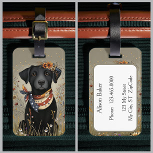 Étiquette À Bagage Black Lab Patriotique Whimsical Labrador Retriever