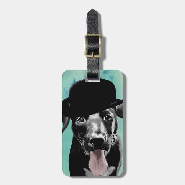 Étiquette À Bagage Black Labrador dans le Casquette Bowler (Devant Vertical)