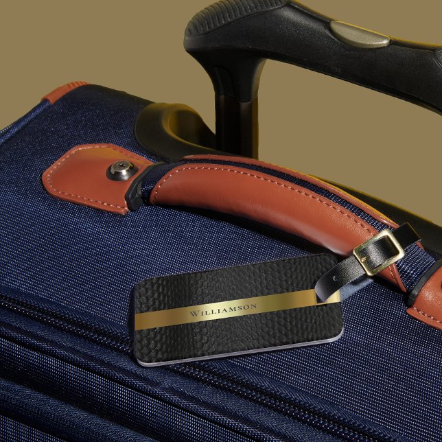 Étiquette À Bagage Black Snakeskin Digital Leather Gold Metal (Créateur téléchargé)