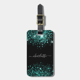 Étiquette À Bagage Black turquoise parties scintillant poussière mer