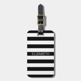 Étiquette À Bagage Black White Horizontal Preppy Stripe Nom monogram