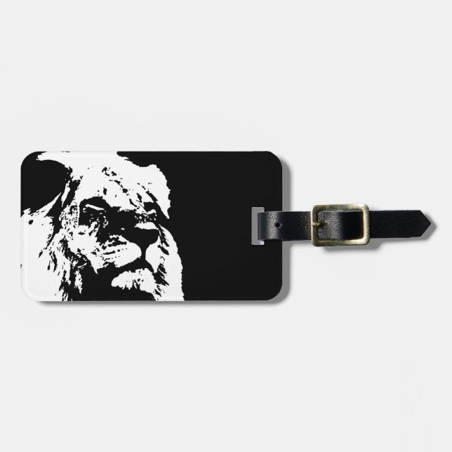 Étiquette À Bagage Black & white lion pop art (Devant horizontal)