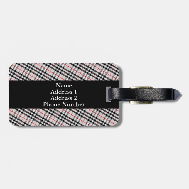 Étiquette À Bagage Black White Red Classic Checkered Fabric (Dos horizontal)