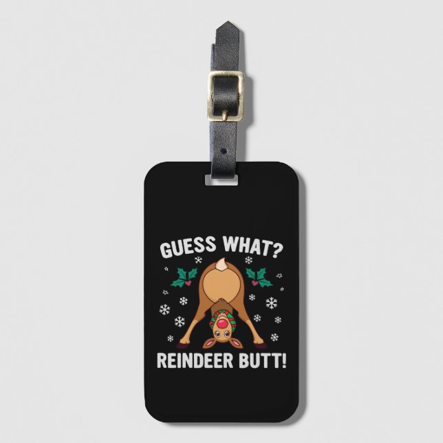 Étiquette À Bagage Blague de Noël sur le derrière de renne (Devant Vertical)